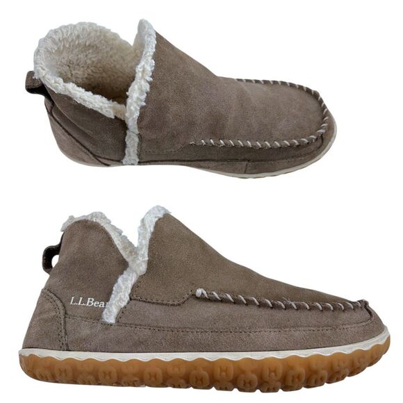 L.L. Bean Suede Leather Sherpa Lined Mountain Slipper Moccasin Ankle Boots Women - Picture 7 of 9